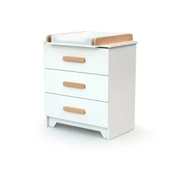 Chambre trio gavroche lit bébé 60x120 + commode à langer + armoire blanc et hêtre