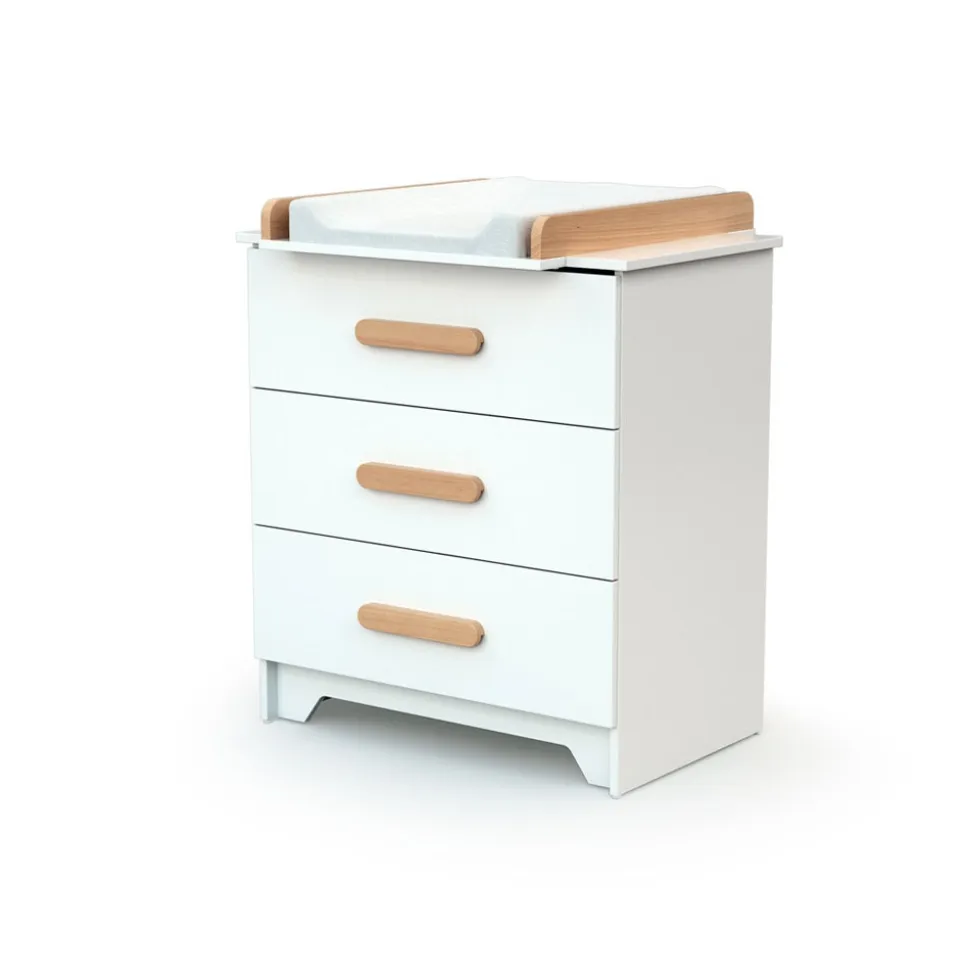 Chambre trio gavroche lit bébé 60x120 + commode à langer + armoire blanc et hêtre