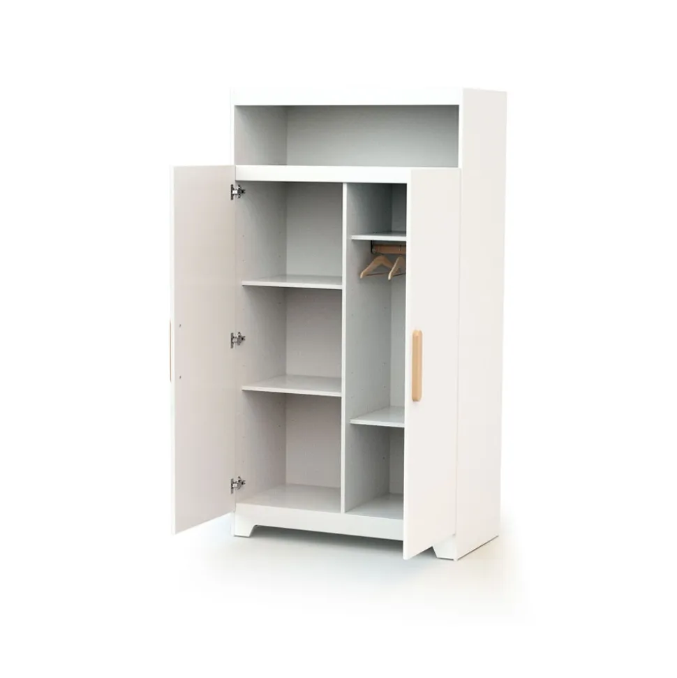 Chambre trio gavroche lit bébé 60x120 + commode à langer + armoire blanc et hêtre