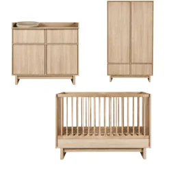 Chambre trio kyo lit bébé évolutif 70 x 120 cm + armoire + commode avec plan à langer - honey ash