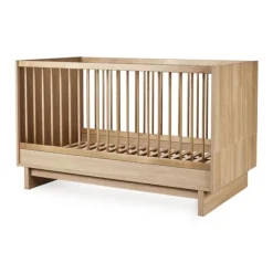 Chambre trio kyo lit bébé évolutif 70 x 120 cm + armoire + commode avec plan à langer - honey ash