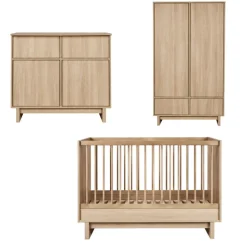 Chambre trio kyo lit bébé évolutif 70 x 120 cm + armoire + commode avec plan à langer - honey ash