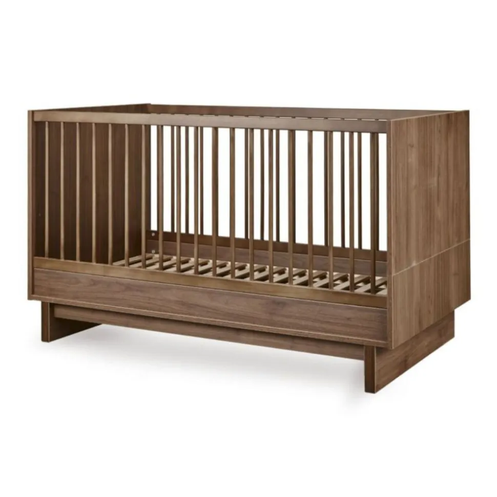 Chambre trio kyo lit bébé évolutif 70 x 120 cm + armoire + commode avec plan à langer - walnut