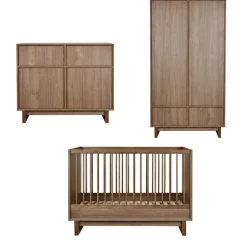 Chambre trio kyo lit bébé évolutif 70 x 120 cm + armoire + commode avec plan à langer - walnut