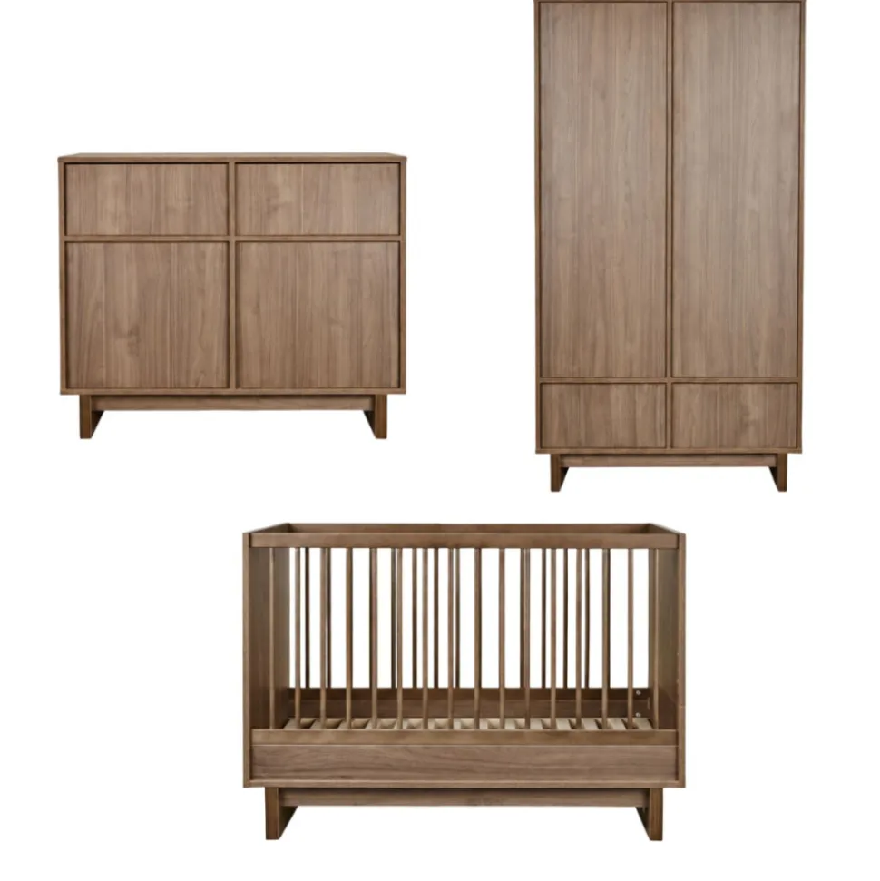 Chambre trio kyo lit bébé évolutif 70 x 120 cm + armoire + commode avec plan à langer - walnut