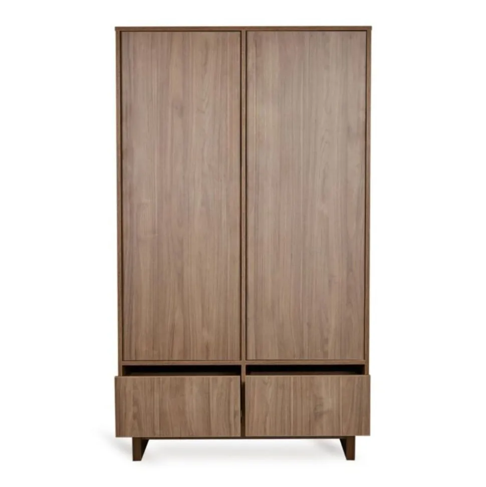 Chambre trio kyo lit bébé évolutif 70 x 120 cm + armoire + commode avec plan à langer - walnut
