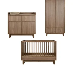 Chambre trio kyo lit bébé évolutif 70 x 120 cm + armoire + commode avec plan à langer - walnut