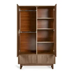 Chambre trio kyo lit bébé évolutif 70 x 120 cm + armoire + commode avec plan à langer - walnut