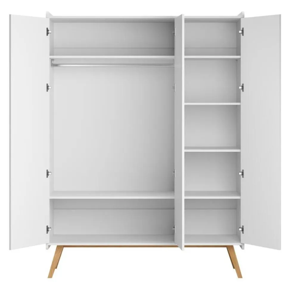 Chambre trio lit bébé évolutif 70 x 140 cm + commode 3 tiroirs + armoire 3 portes vintage blanc