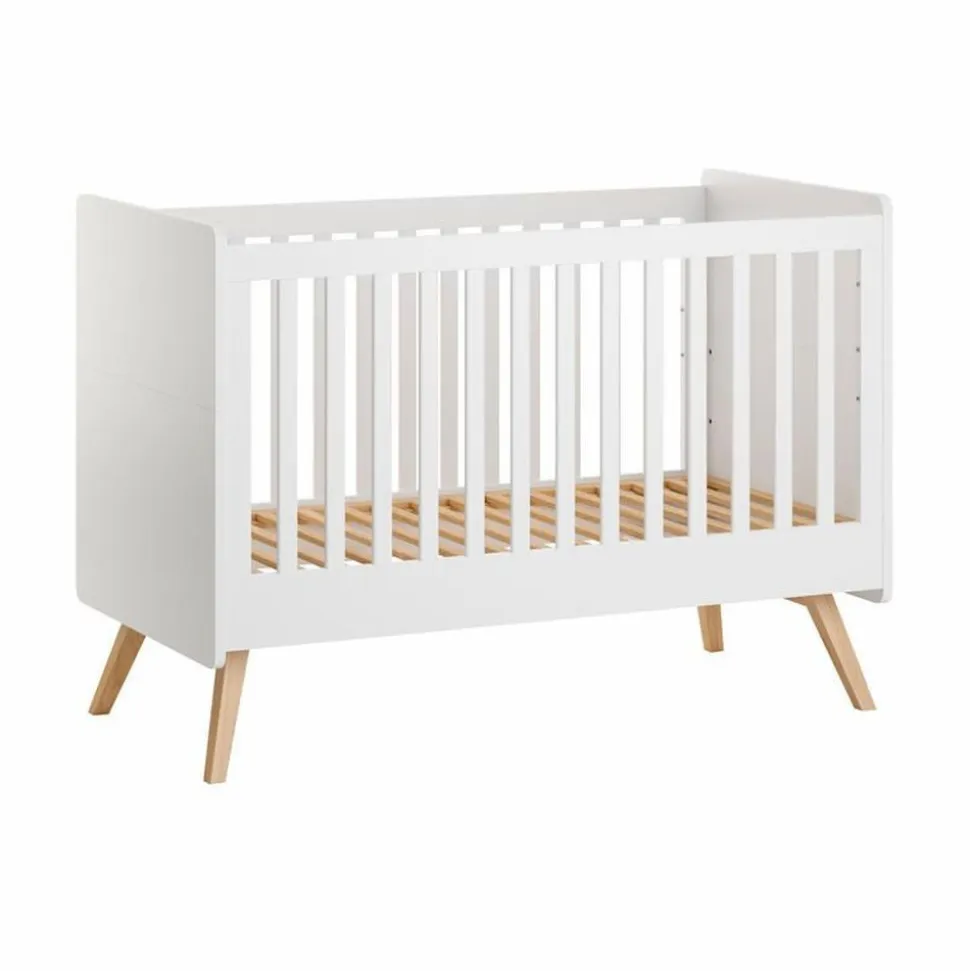 Chambre trio lit bébé évolutif 70 x 140 cm + commode 3 tiroirs + armoire 3 portes vintage blanc