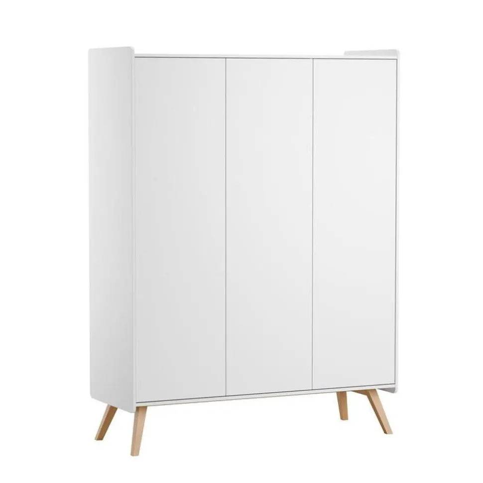Chambre trio lit bébé évolutif 70 x 140 cm + commode 3 tiroirs + armoire 3 portes vintage blanc