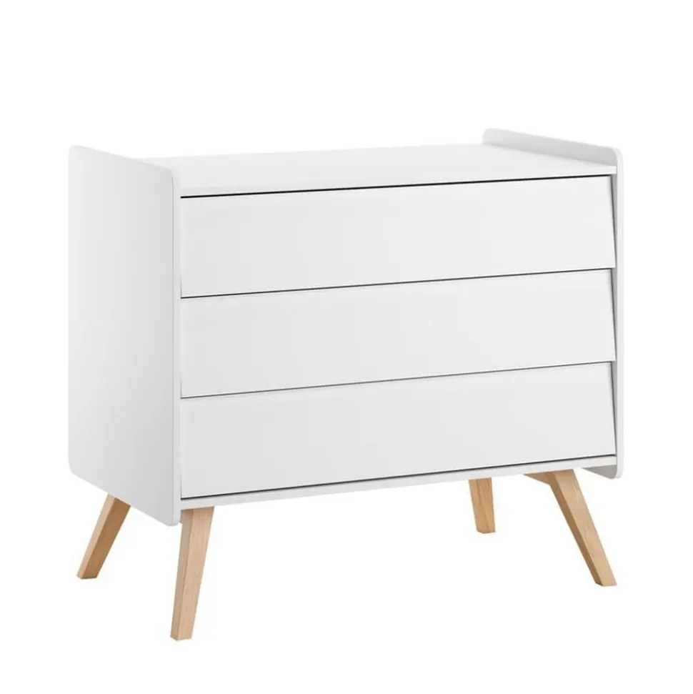 Chambre trio lit bébé évolutif 70 x 140 cm + commode 3 tiroirs + armoire 3 portes vintage blanc