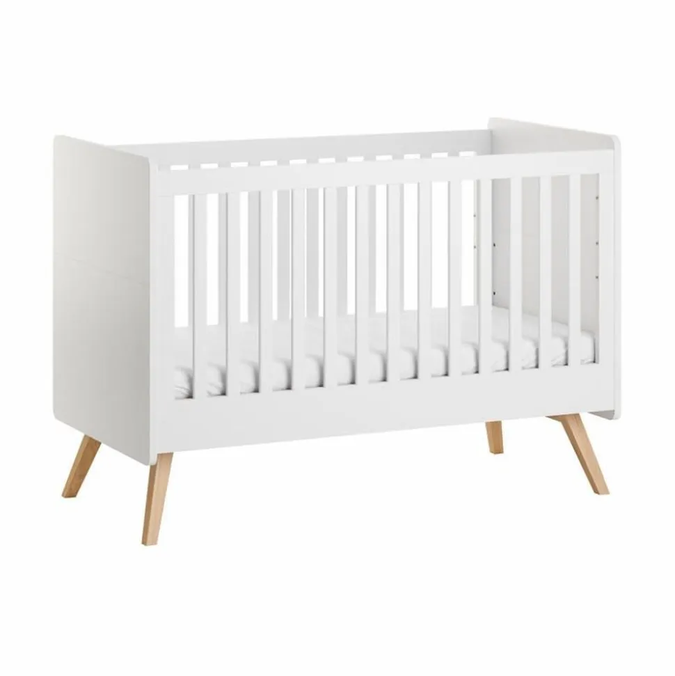 Chambre trio lit bébé évolutif 70 x 140 cm + commode 3 tiroirs + armoire 3 portes vintage blanc