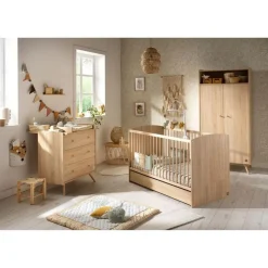 Chambre trio lit bébé 70x140 + armoire + commode access bois