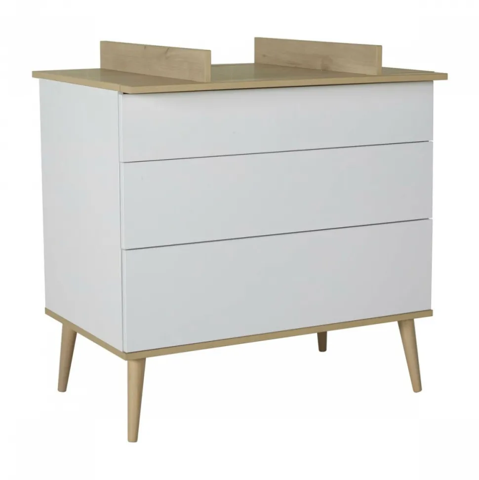 Chambre trio lit bébé 60x120 cm + armoire xl + commode avec plan à langer flow white & oak