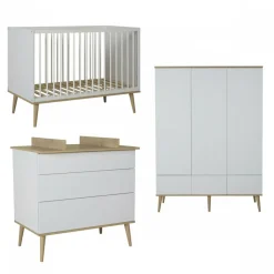Chambre trio lit bébé 60x120 cm + armoire xl + commode avec plan à langer flow white & oak