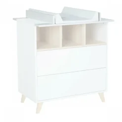 Chambre trio lit bébé 60x120 cm + armoire + commode avec plan à langer loft white