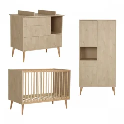 Chambre trio lit bébé 60x120 cm + armoire + commode avec plan à langer cocoon natural oak