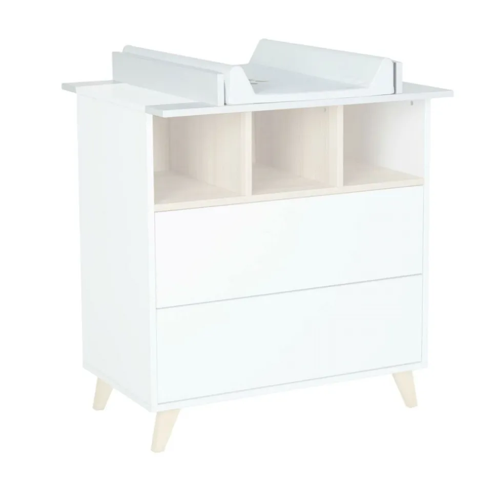 Chambre trio lit bébé 60x120 cm + armoire xl + commode avec plan à langer cocoon latte