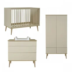 Chambre trio lit bébé 60x120 cm + armoire + commode avec plan à langer flow argile & oak