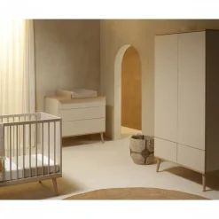 Chambre trio lit bébé 60x120 cm + armoire + commode avec plan à langer flow argile & oak