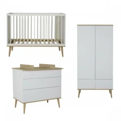 Chambre trio lit bébé 60x120 cm + armoire + commode avec plan à langer flow white & oak