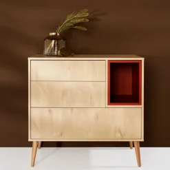 Chambre trio lit bébé 60x120 cm + armoire xl + commode avec plan à langer cocoon natural oak