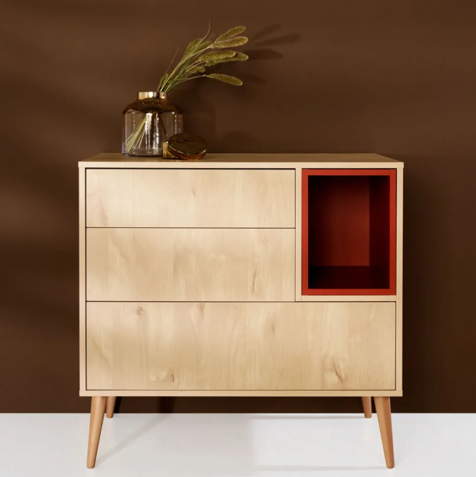 Chambre trio lit bébé 60x120 cm + armoire xl + commode avec plan à langer cocoon natural oak