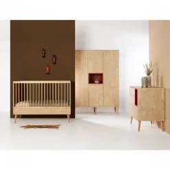 Chambre trio lit bébé 60x120 cm + armoire xl + commode avec plan à langer cocoon natural oak