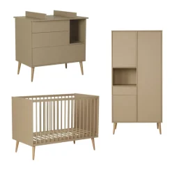Chambre trio lit bébé 60x120 cm + armoire + commode avec plan à langer cocoon latte