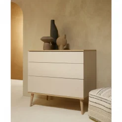 Chambre trio lit bébé 60x120 cm + armoire xl + commode avec plan à langer flow argile & oak