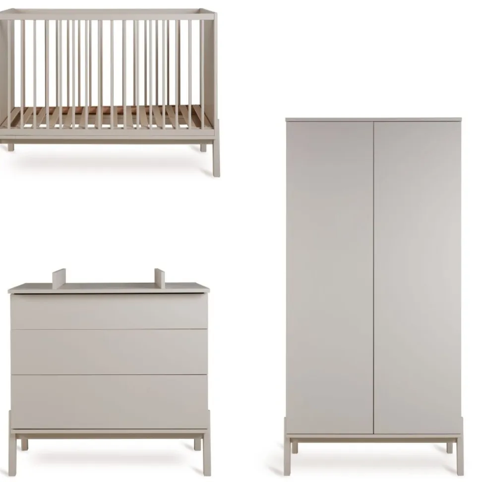 Chambre trio lit bébé 60x120 cm ashi argile+commode 3 tiroirs ashi argile avec plan à langer+armoire 2 portes ashi argile