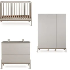 Chambre trio lit bébé 60x120 cm ashi argile+commode 3 tiroirs ashi argile avec plan à langer+armoire 3 portes ashi argile