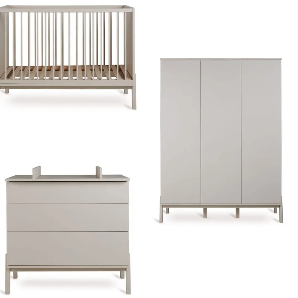 Chambre trio lit bébé 60x120 cm ashi argile+commode 3 tiroirs ashi argile avec plan à langer+armoire 3 portes ashi argile