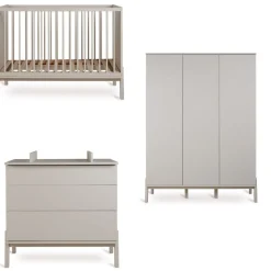Chambre trio lit bébé 60x120 cm ashi argile+commode 3 tiroirs ashi argile avec plan à langer+armoire 3 portes ashi argile