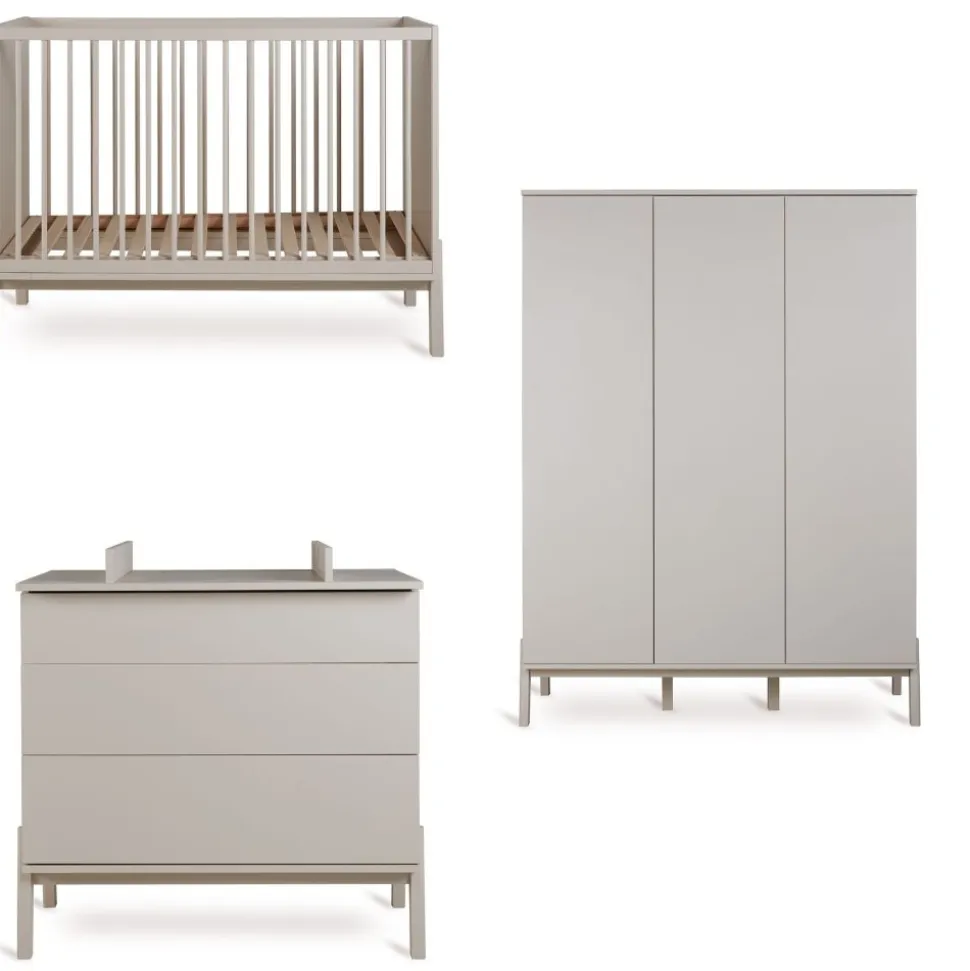 Chambre trio lit bébé 60x120 cm ashi argile+commode 3 tiroirs ashi argile avec plan à langer+armoire 3 portes ashi argile