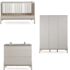 Chambre trio lit bébé 70x140 cm ashi argile + commode 3 tiroirs avec plan à langer + armoire 3 portes