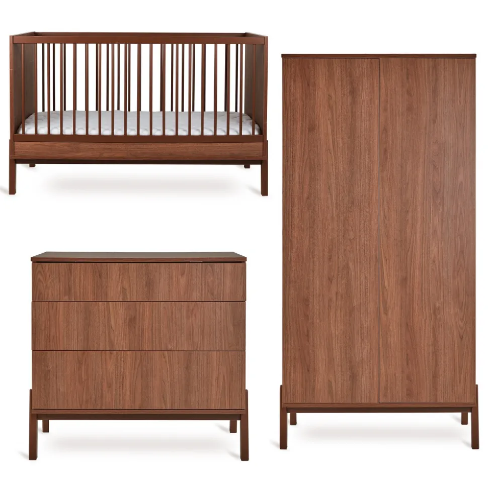 Chambre trio lit bébé 70x140cm ashi chataignier+commode 3 tiroirs avec plan à langer+armoire 2 portes