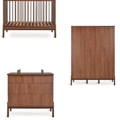 Chambre trio lit bébé 60x120 cm ashi chataignier+commode 3 tiroirs ashi chataignier avec plan à langer+armoire 3 portes ashi chataignier