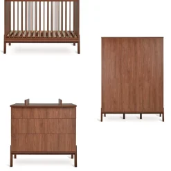Chambre trio lit bébé 60x120 cm ashi chataignier+commode 3 tiroirs ashi chataignier avec plan à langer+armoire 3 portes ashi chataignier