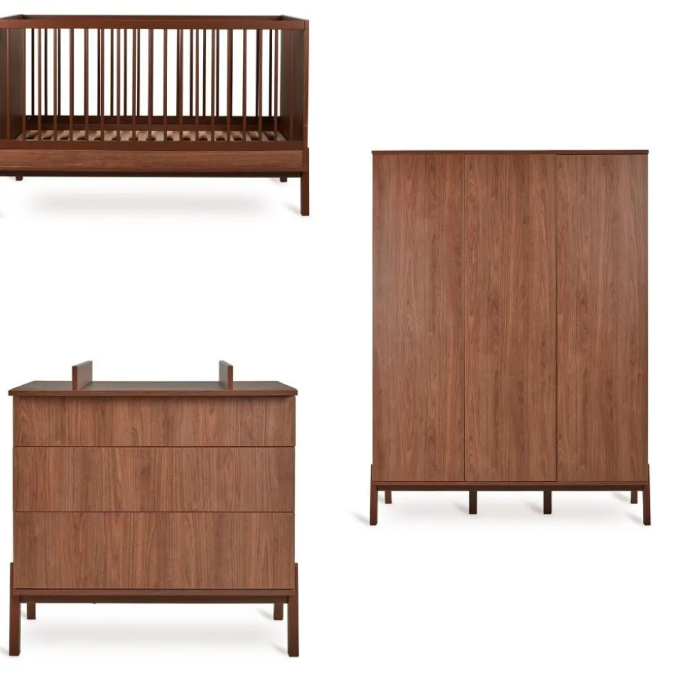 Chambre trio lit bébé 70x140cm ashi chataignier+commode 3 tiroirs avec plan à langer+armoire 3 portes