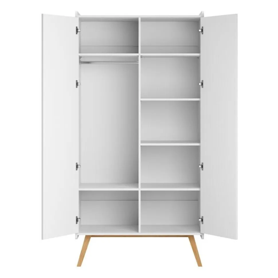 Chambre trio lit bébé 60 x 120 cm + commode 3 tiroirs + armoires 2 portes vintage blanc