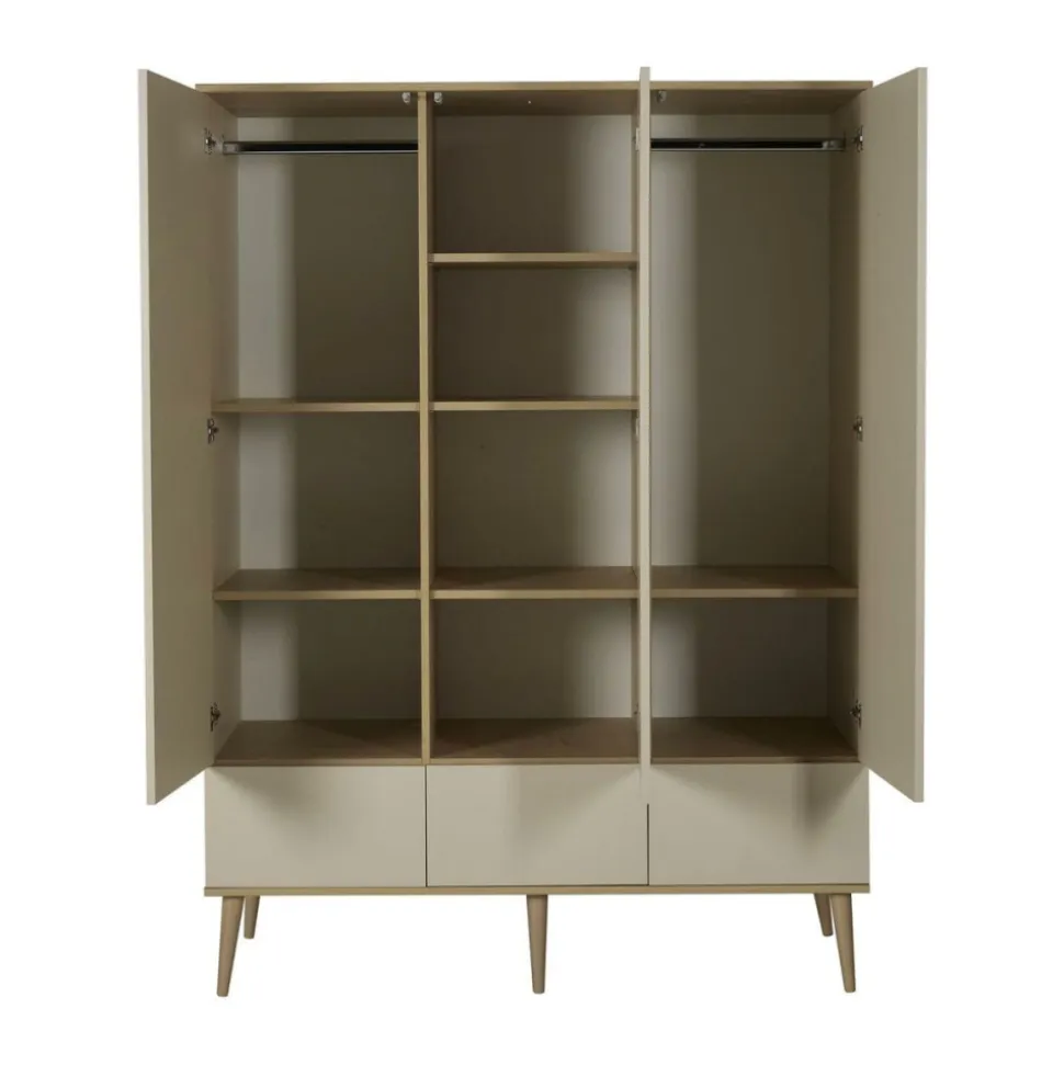 Chambre trio lit bébé 70x140 cm évolutif en lit enfant + armoire xl + commode avec plan à langer flow argile & oak