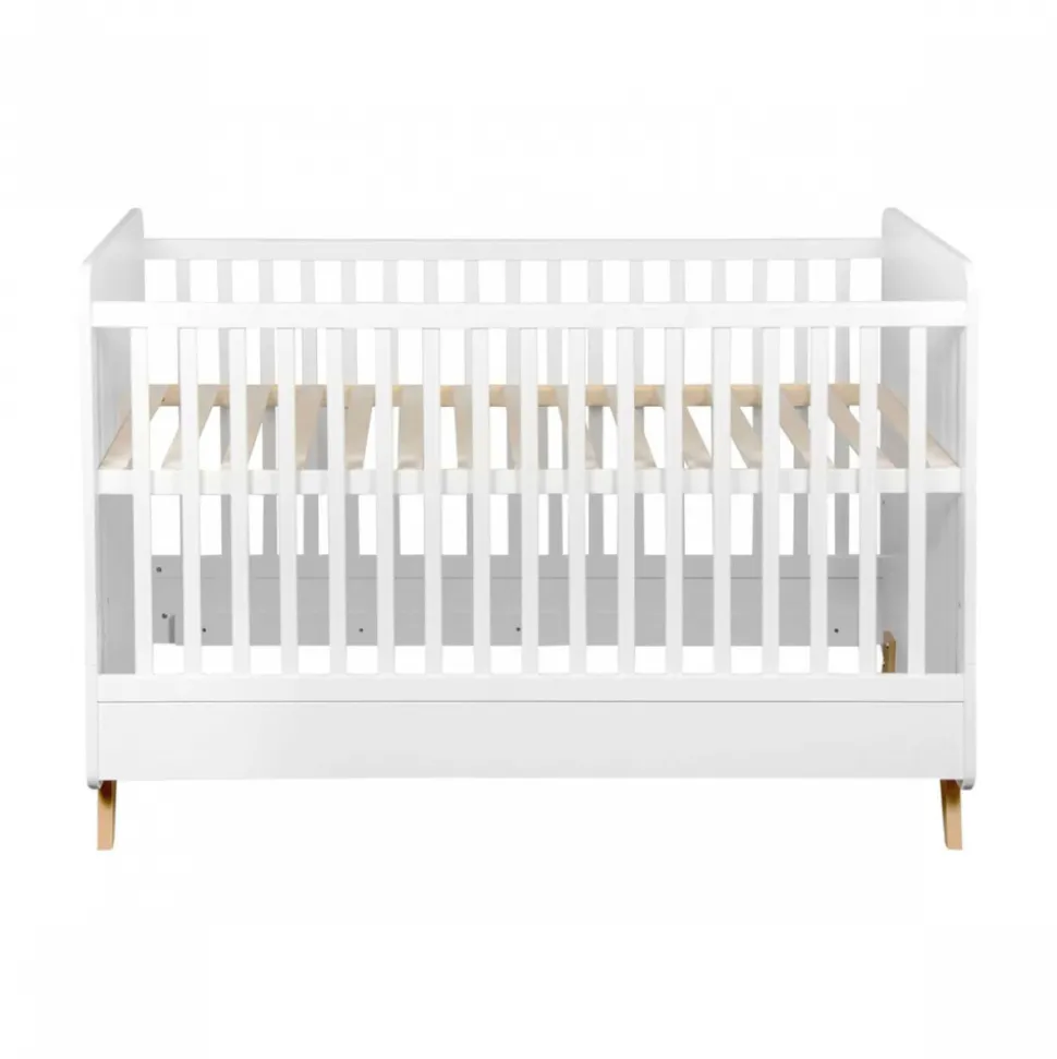 Chambre trio lit bébé 70x140 cm évolutif en lit enfant + armoire + commode avec plan à langer loft white