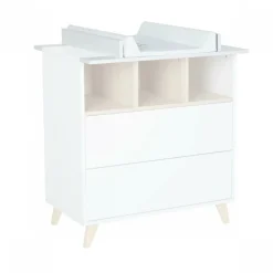 Chambre trio lit bébé 70x140 cm évolutif en lit enfant + armoire + commode avec plan à langer loft white