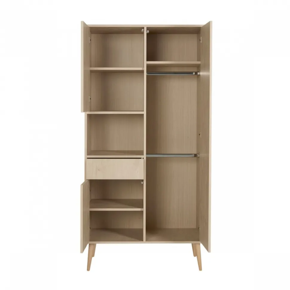 Chambre trio lit bébé 70x140 cm évolutif en lit enfant + armoire + commode avec plan à langer cocoon natural oak