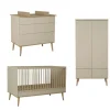 Chambre trio lit bébé 70x140 cm évolutif en lit enfant + armoire + commode avec plan à langer flow argile & oak