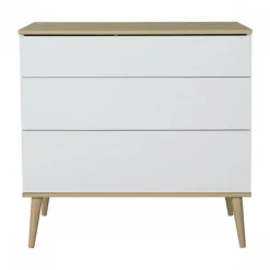 Chambre trio lit bébé 70x140 cm évolutif en lit enfant + armoire + commode avec plan à langer flow white & oak