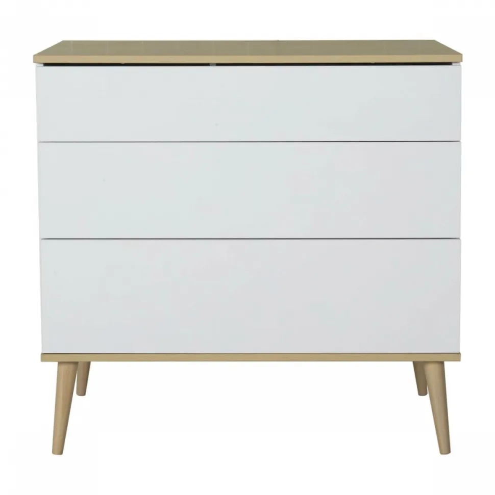 Chambre trio lit bébé 70x140 cm évolutif en lit enfant + armoire + commode avec plan à langer flow white & oak
