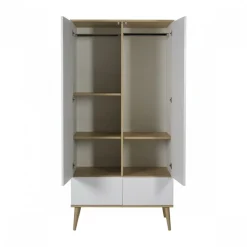 Chambre trio lit bébé 70x140 cm évolutif en lit enfant + armoire + commode avec plan à langer flow white & oak
